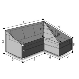 Sch&eacute;ma de cotes d&rsquo;une housse de canap&eacute; d&rsquo;angle avec banquette