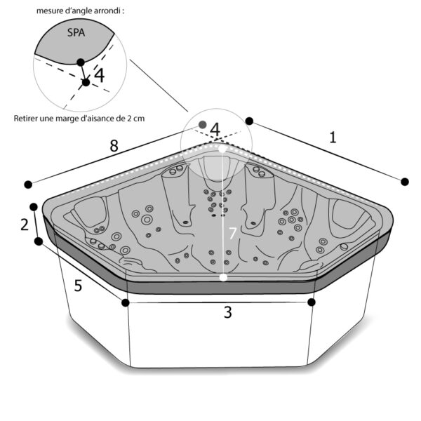 Housse capot de Spa d'angle sur mesure avec facade coupée et jupe