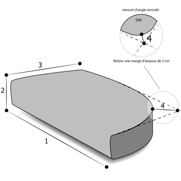 Housse de coussin avec un côté arrondi à droite
